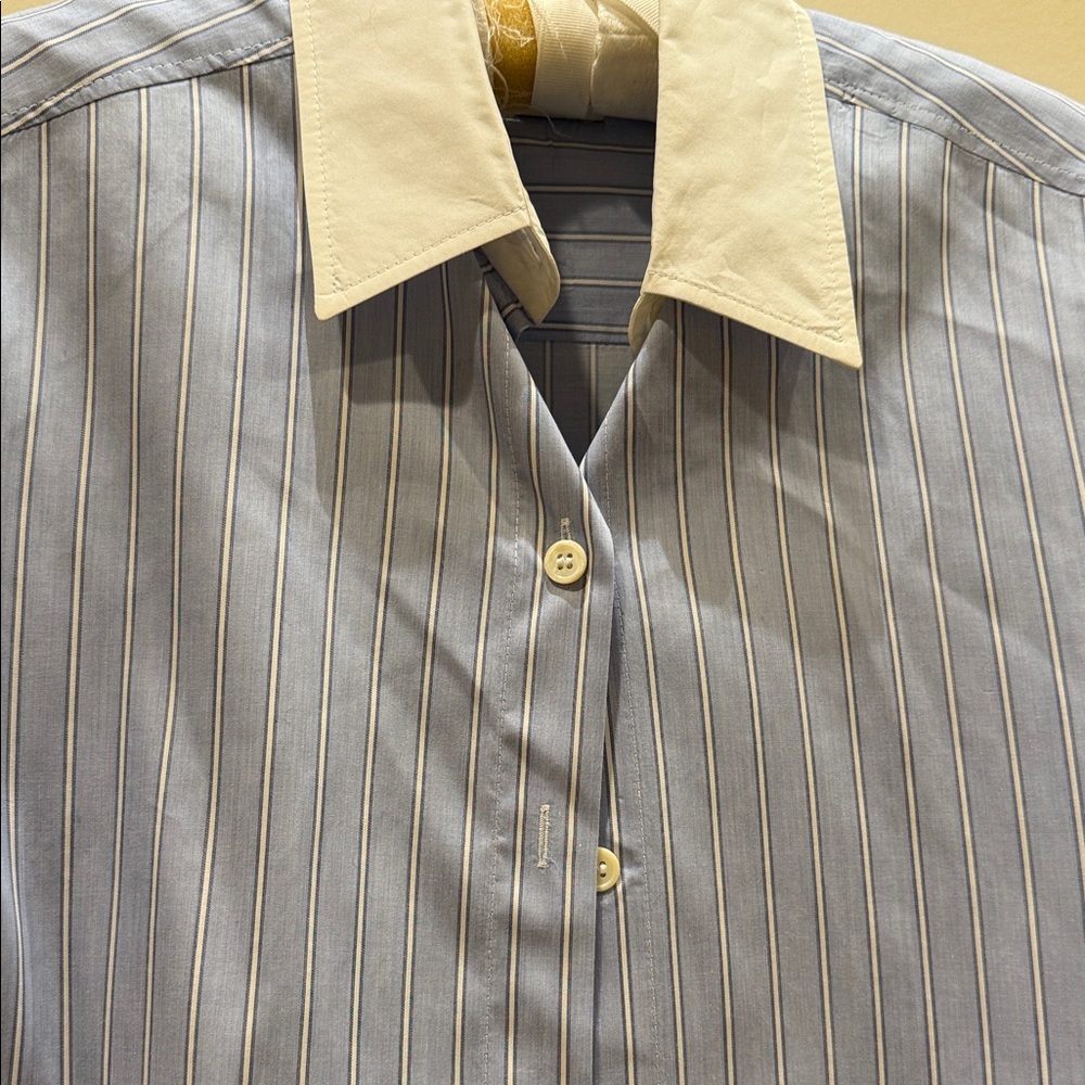 Sandro Light Blue Pinstripe Button-Up Shirt with White Collar - Picture 3 of 6